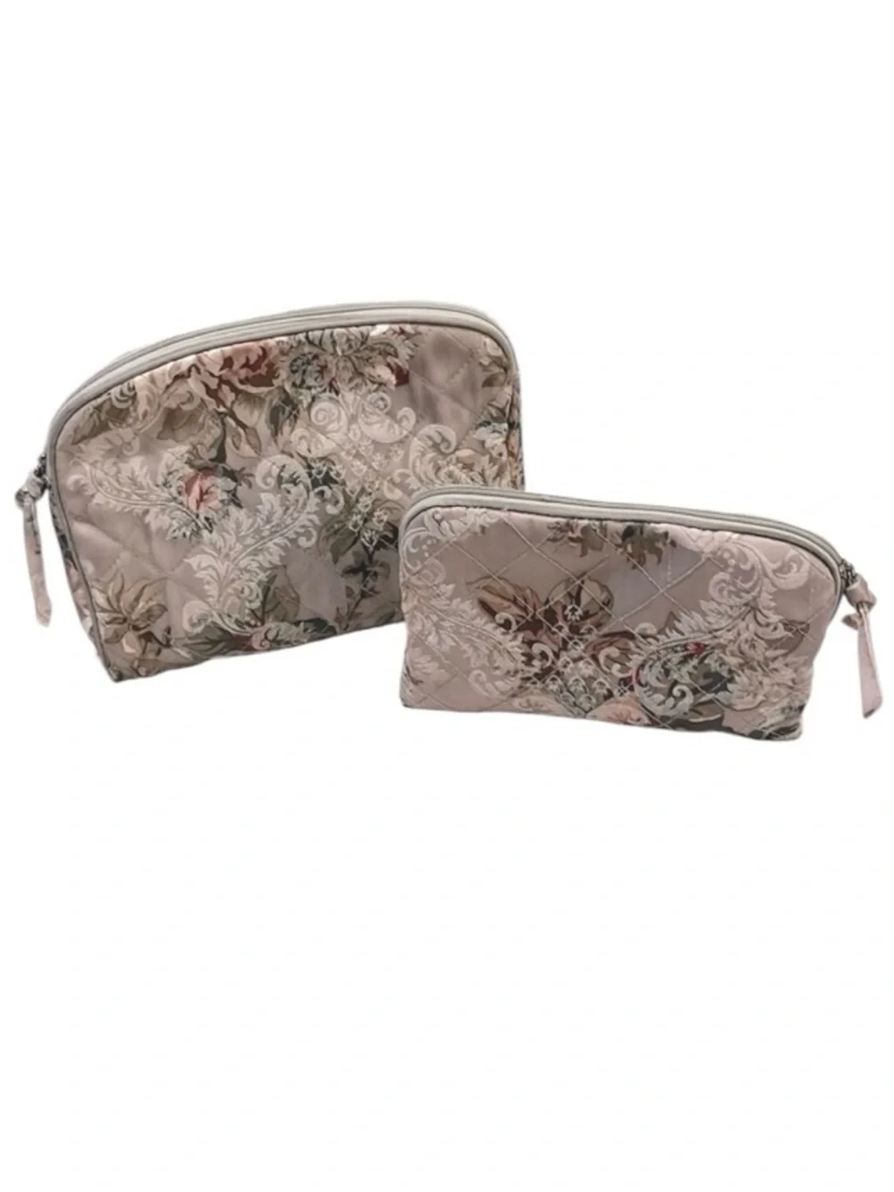 Two Women’s Matching Quilted Floral Zipper Pocket Make-up Bags
